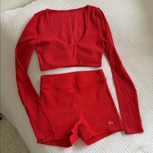 ALO Yoga Kids Red Ribbed Active Set - originally 175$